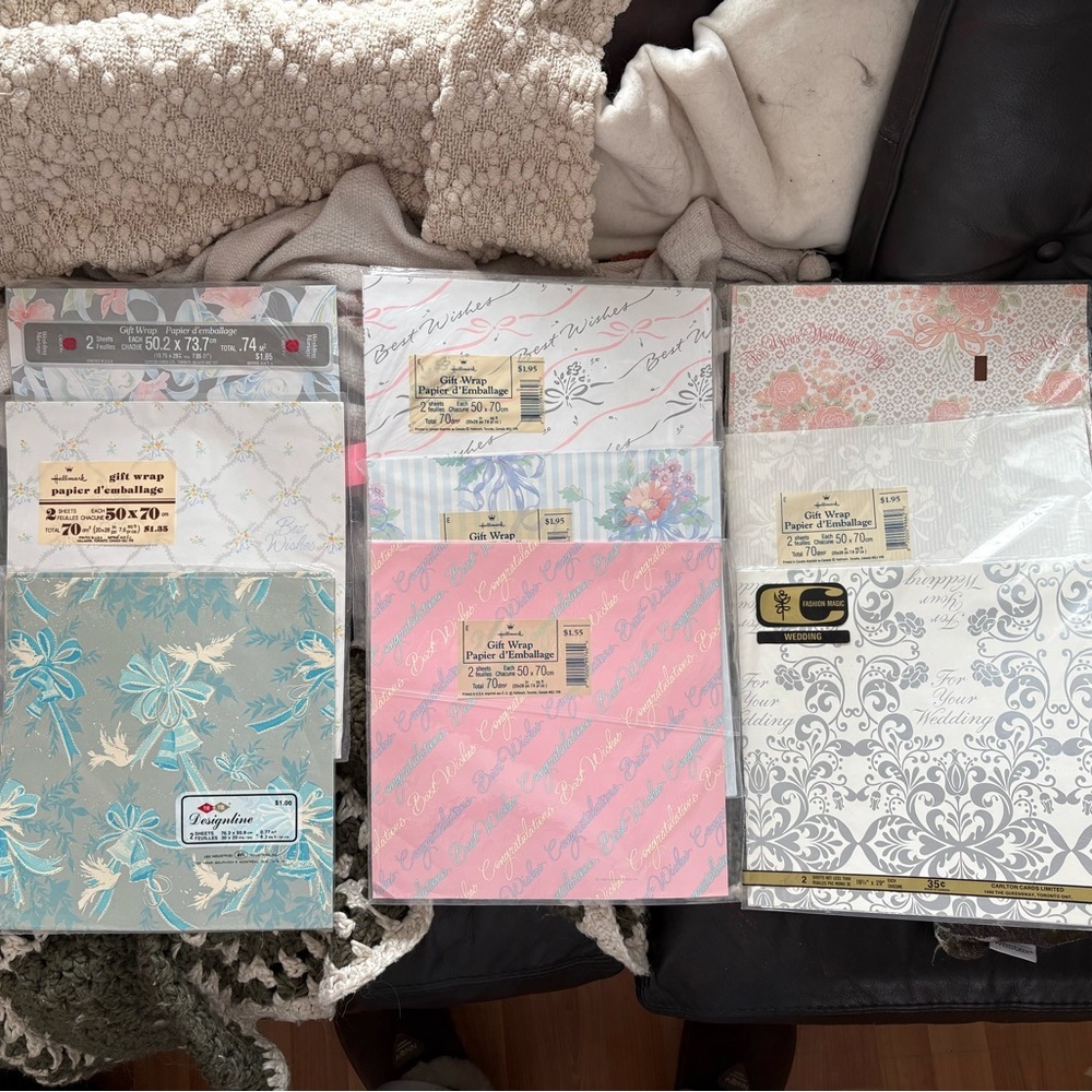 Charming Vintage Wedding Gift Wrap 70s 80s NEW NWT Lot of 10 Packs